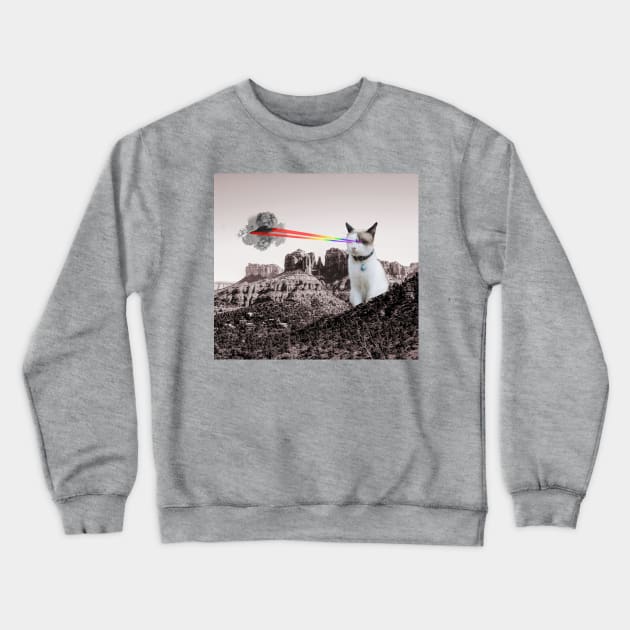 Space Cat vs Flying Saucer Crewneck Sweatshirt by Colorful Space Cat